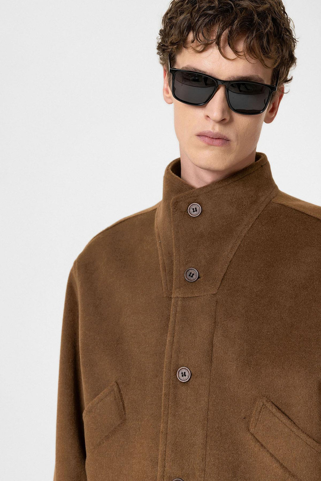 ANT Antioch Kahve Yün Karışımlı Dik Yaka Erkek Mont - Langen