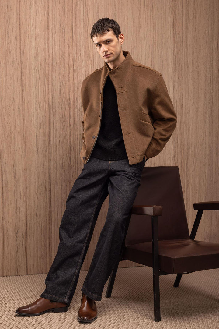 ANT Antioch Kahve Yün Karışımlı Dik Yaka Erkek Mont - Langen