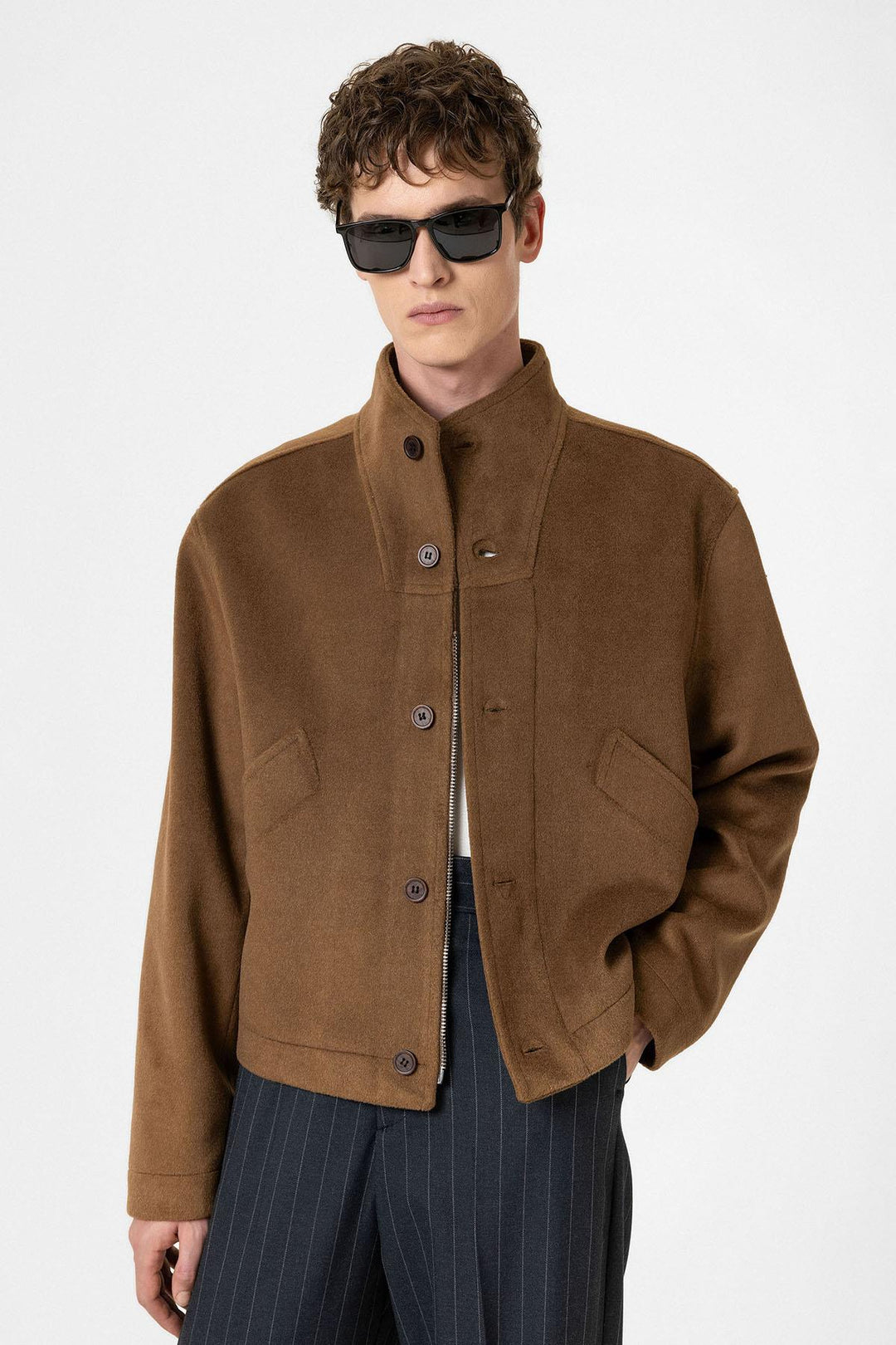 ANT Antioch Kahve Yün Karışımlı Dik Yaka Erkek Mont - Langen