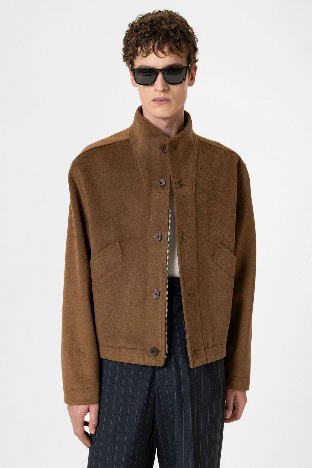 ANT Antioch Kahve Yün Karışımlı Dik Yaka Erkek Mont - Langen