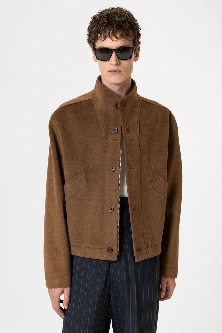 ANT Antioch Kahve Yün Karışımlı Dik Yaka Erkek Mont - Langen