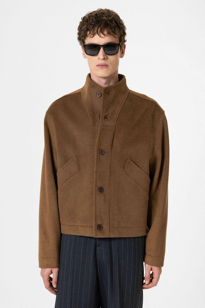 ANT Antioch Kahve Yün Karışımlı Dik Yaka Erkek Mont - Langen