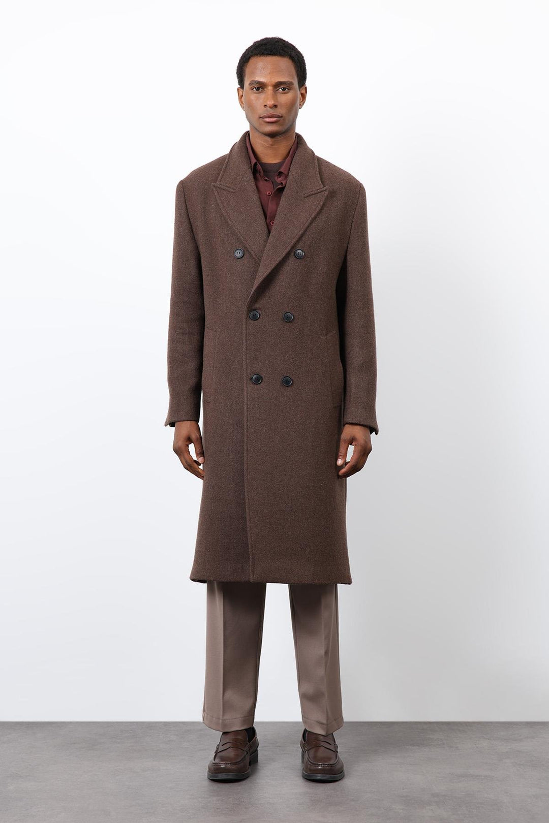 ANT Antioch Kahve Yün Karışımlı Kruvaze Erkek Kaban - Matamoros