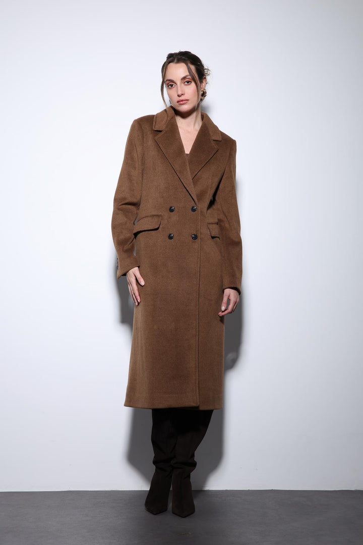 ANT Antioch Coffee Wool Blend Double-Breasted Women's Coat - Pikesville