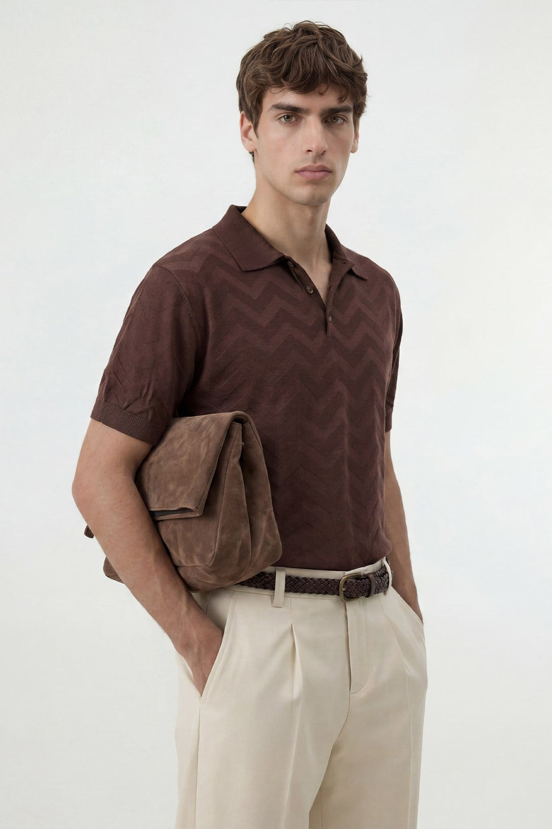 ANT Antioch Kahve Zigzag Desenli Polo Yaka Triko Erkek T-Shirt - Wilrijk