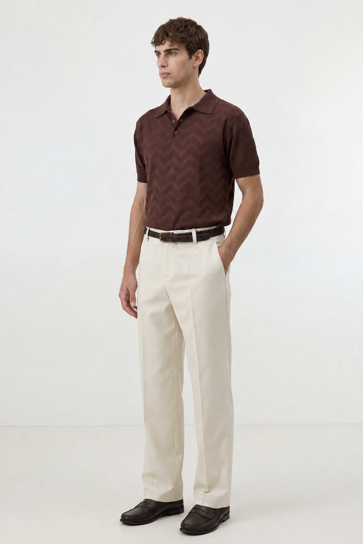 ANT Antioch Kahve Zigzag Desenli Polo Yaka Triko Erkek T-Shirt - Wilrijk
