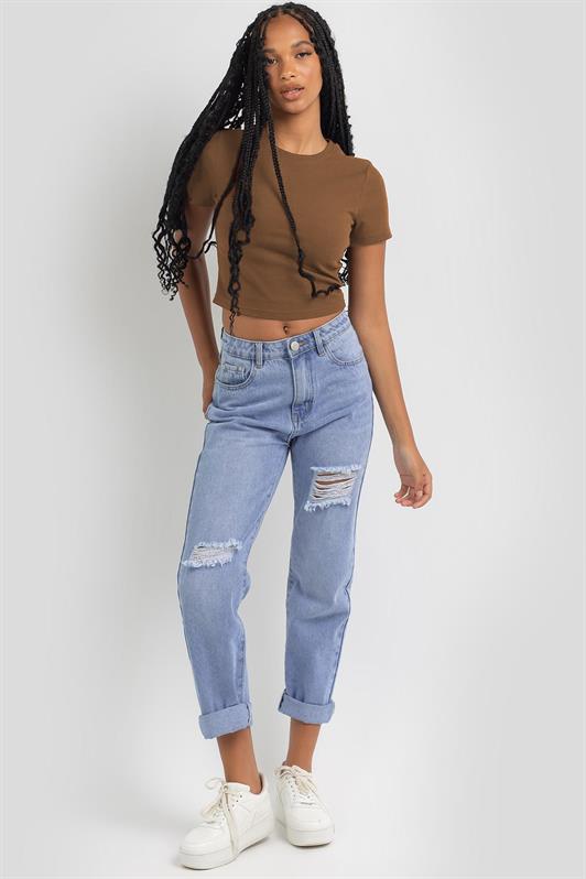 MDX Brown Basic Crop Women's T-Shirt MG1772 - San Andrés Cholula