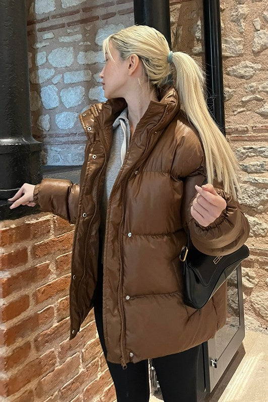 MDX Brown Basic Oversize Women's Puffer Jacket MG1582 - Schagen