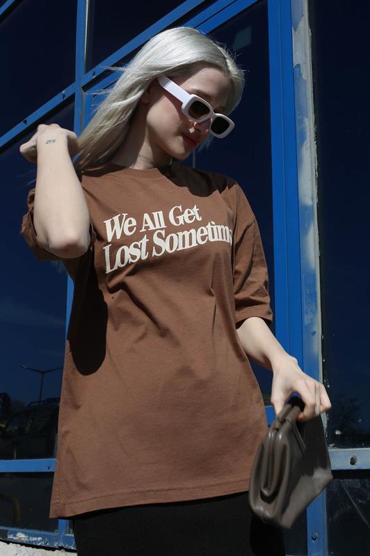 MDX Brown Printed Oversized T-shirt MG1532 - Cento