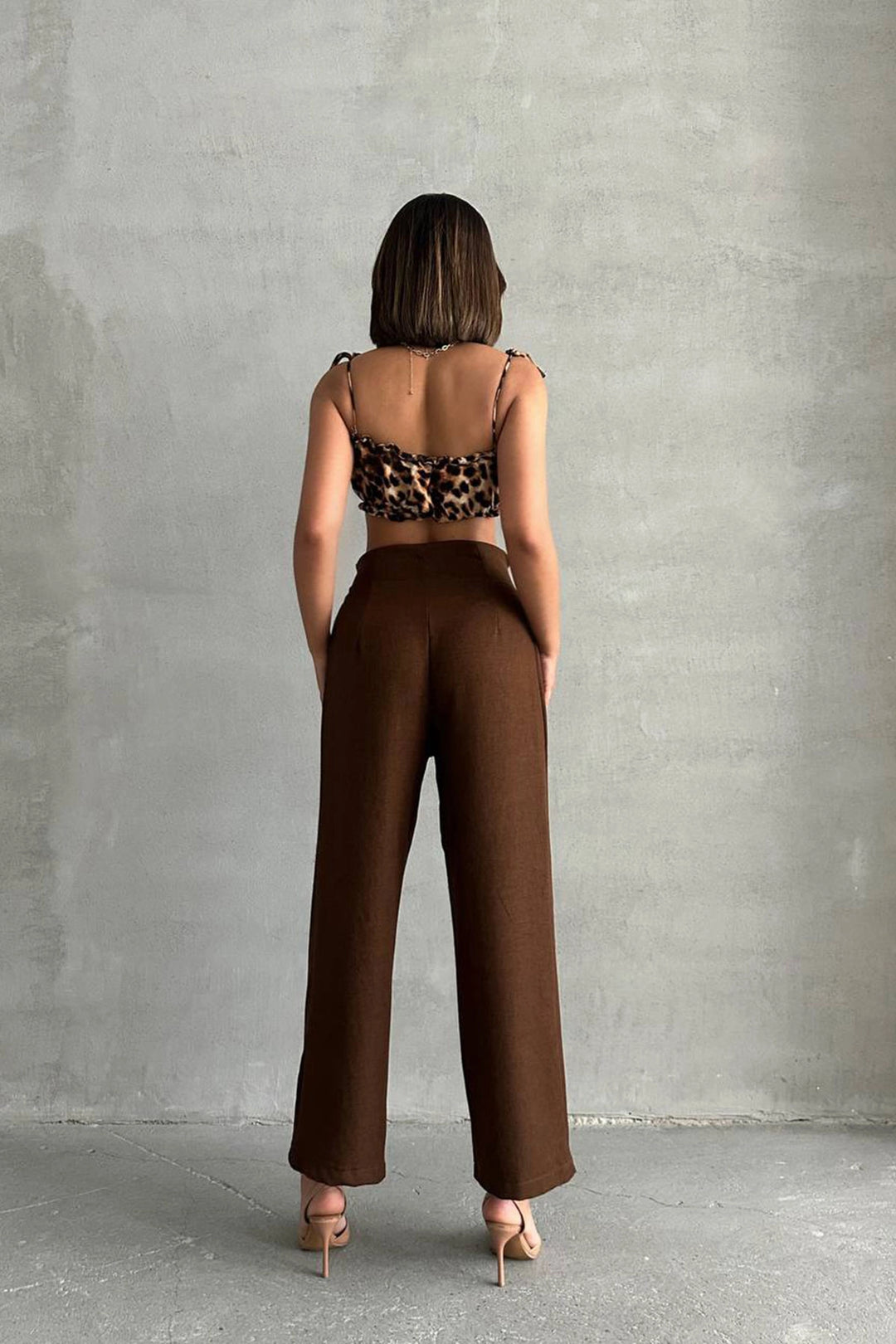 Brown Belted Linen Woven Trousers BCHN-2525329 - Caldas da Rainha