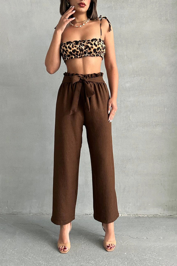 Brown Belted Linen Woven Trousers BCHN-2525329 - Caldas da Rainha