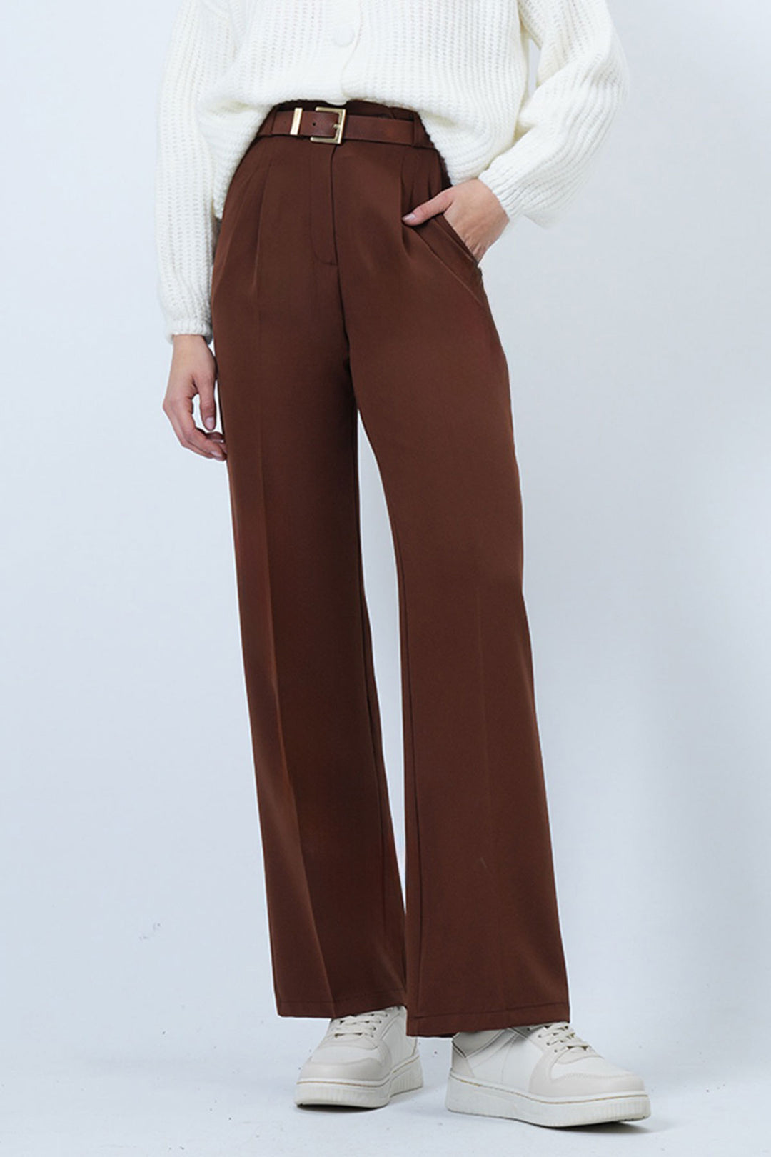Brown Elastic Waist Button Closure Double Pocket Trousers BCHAV-251229 - Lincoln