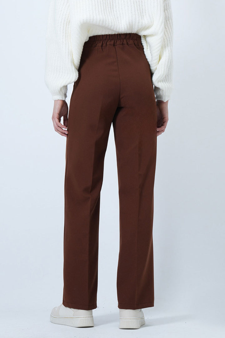 Brown Elastic Waist Button Closure Double Pocket Trousers BCHAV-251229 - Alessandria