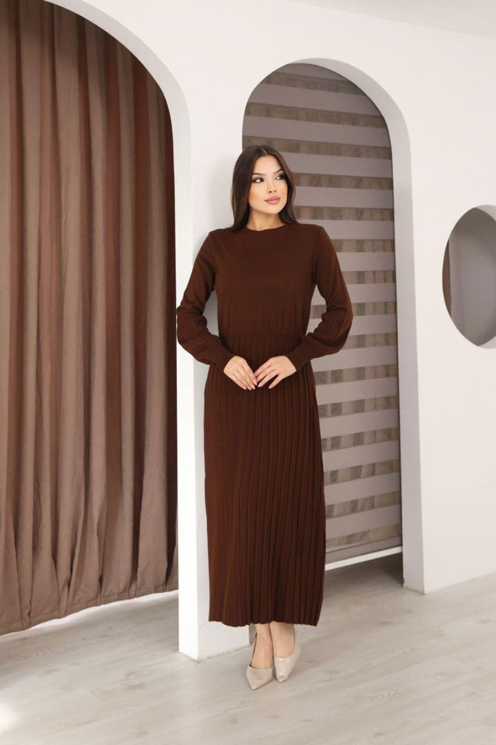 Brown Bicycle Collar Striped Knit Dress BCES-253011 - Bisceglie