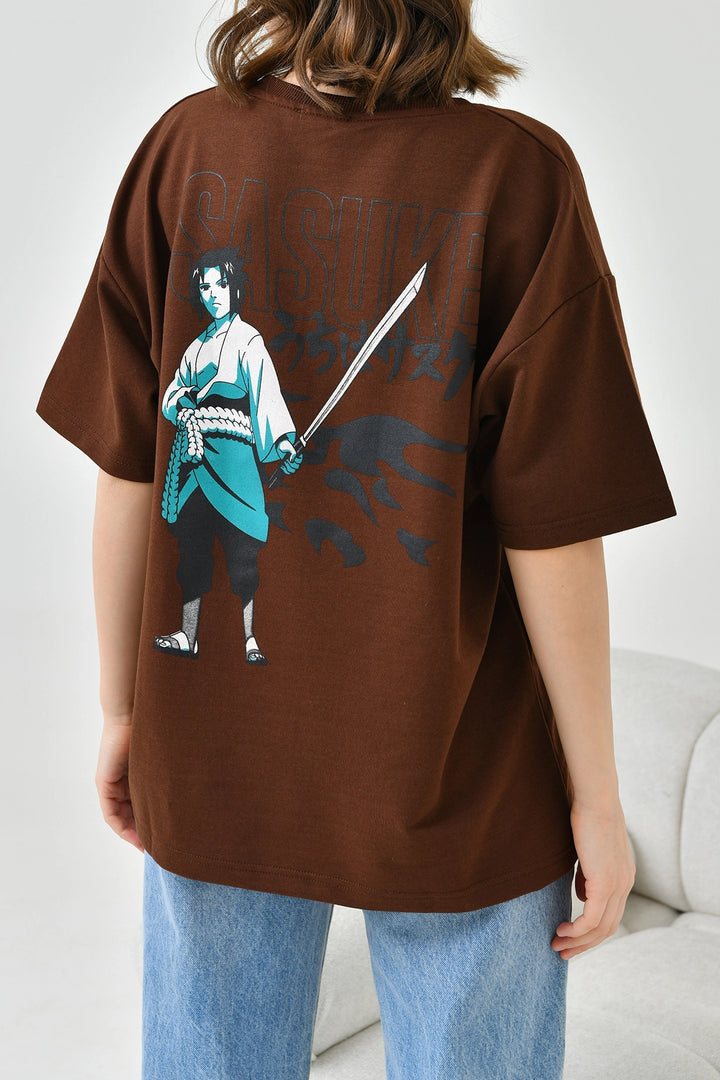 Brown Bicycle Collar Two Thread Back Printed Oversize T-Shirt BC241126 - Hammond
