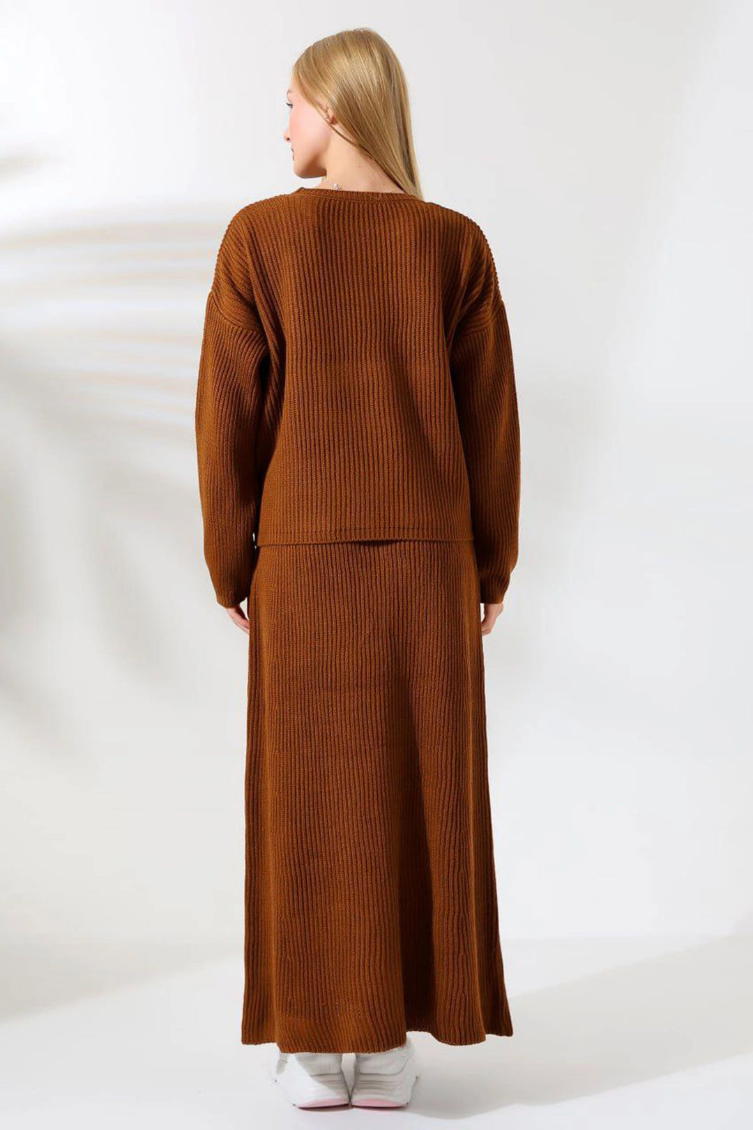Brown Bicycle Collar Sweater and Skirt 2 Piece Knitwear Set BCES-241001 - Abertawe
