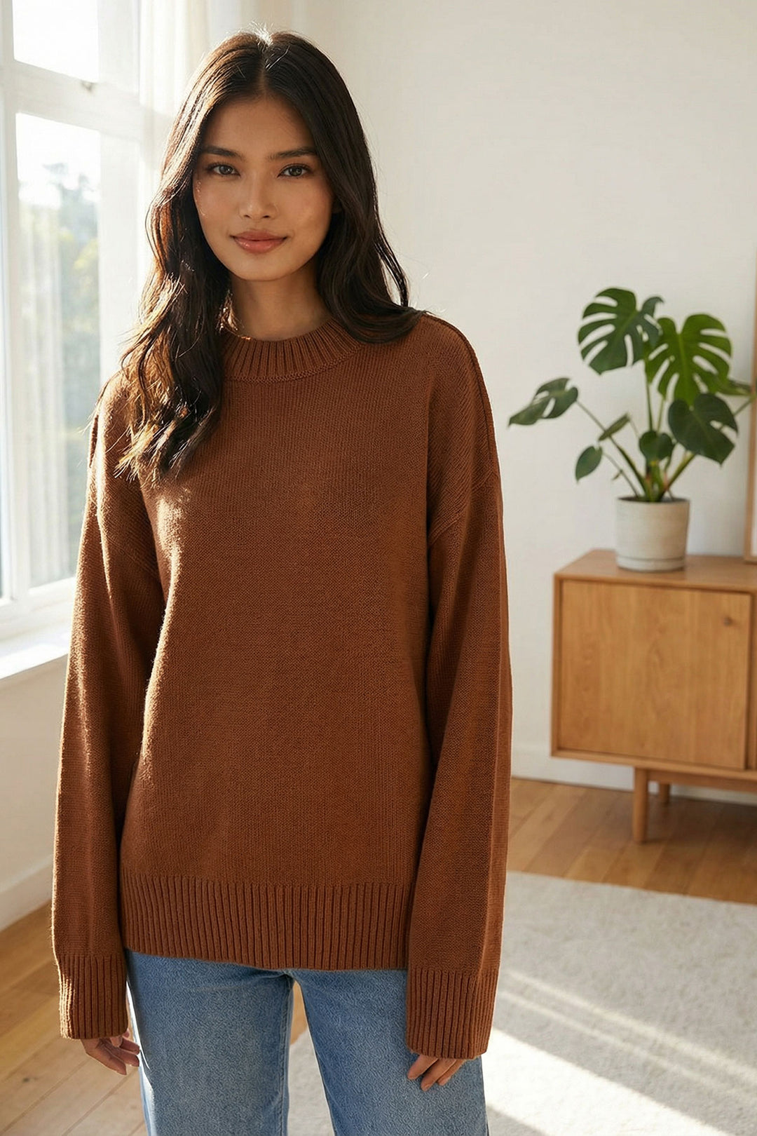 Brown Bicycle Collar Oversized Sweater BCHPK-251238 - Bellevue
