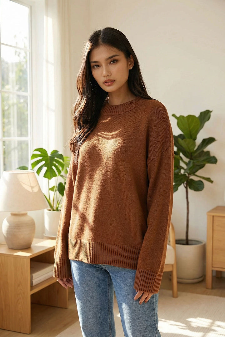 Brown Bicycle Collar Oversized Sweater BCHPK-251238 - Bellevue