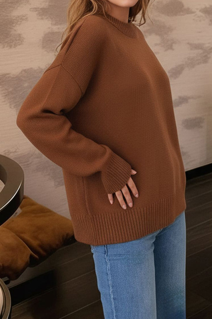 Kahverengi Bisiklet Yaka Oversize Triko Kazak BCHPK-251238 - Cuernavaca