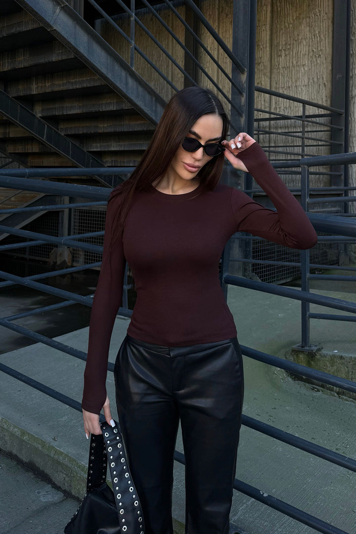 Brown Bicycle Collar Finger Detailed Ultra Soft Fabric Blouse BCDF-25B0001 - Boyarka