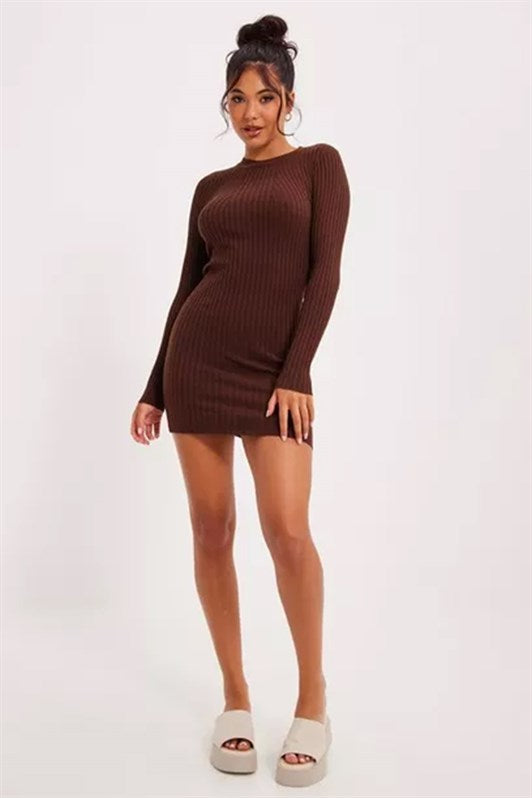 MDX Brown Bodycon Ribbed Mini Dress MG1710 - Ixmiquilpan