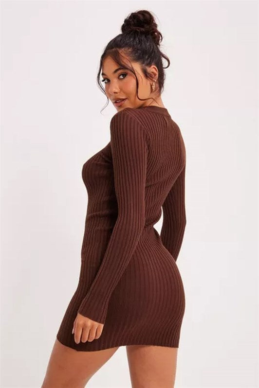 MDX Brown Bodycon Ribbed Mini Dress MG1710 - Ixmiquilpan