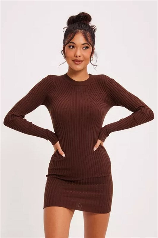 MDX Brown Bodycon Ribbed Mini Dress MG1710 - Ixmiquilpan