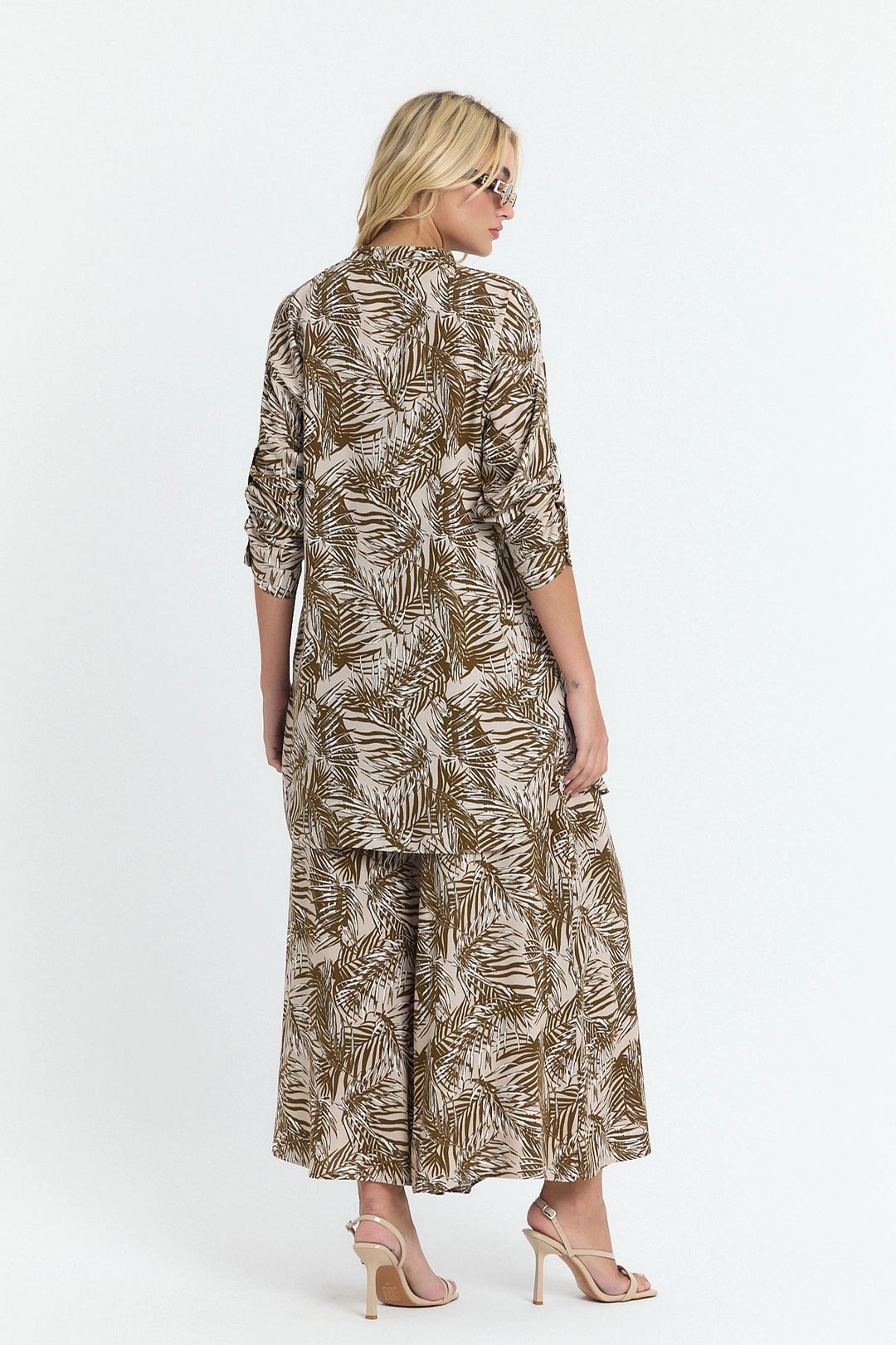 Brown Flower Patterned Long Tunic and Pants Woven Viscon Top Set BCVL-25V053-2 - Florissant