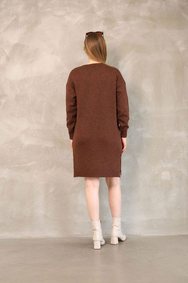 Brown Double Pocket Bicycle Collar Tunic Dress BCES-252022 - Cologne