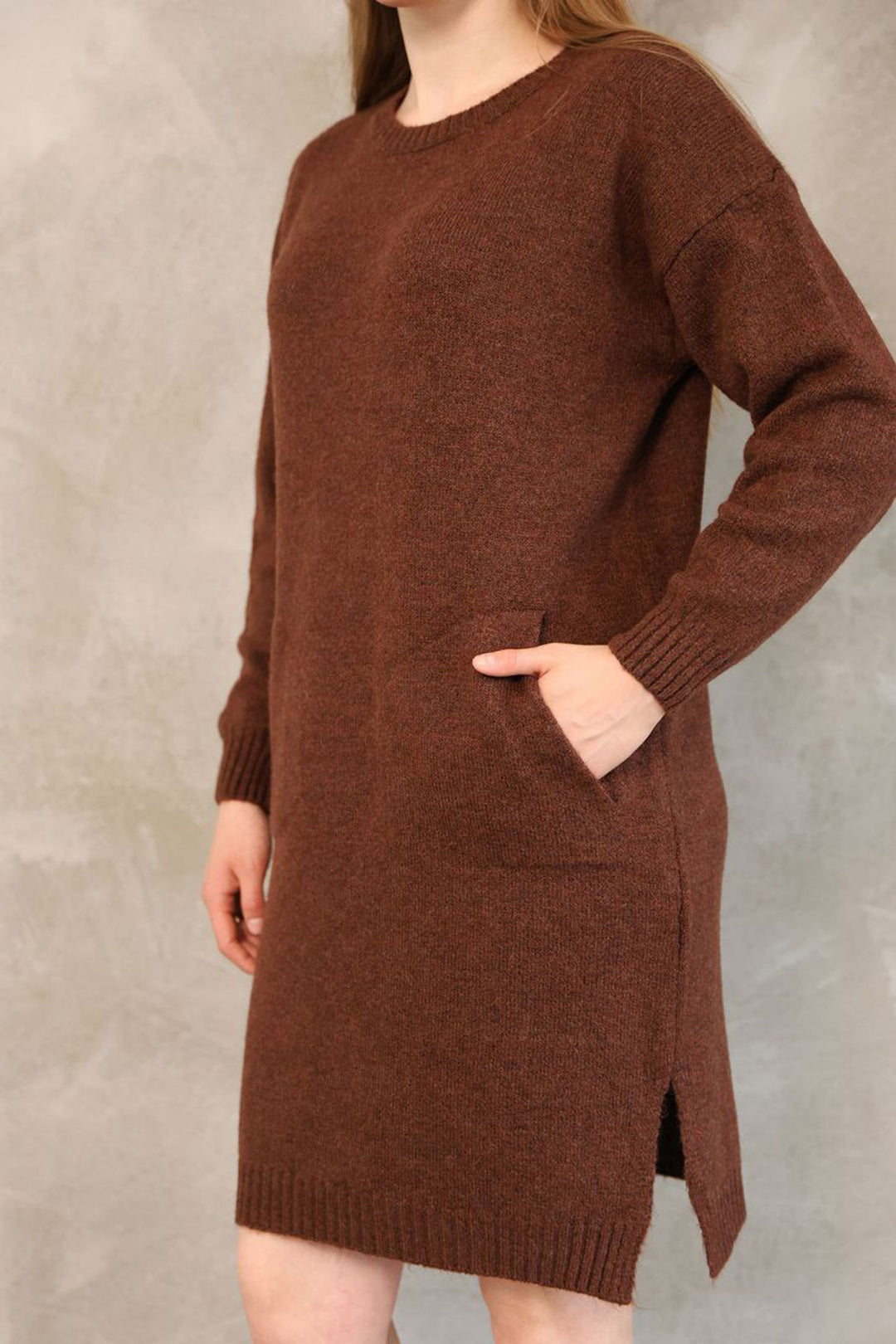 Brown Double Pocket Bicycle Collar Tunic Dress BCES-252022 - Cologne