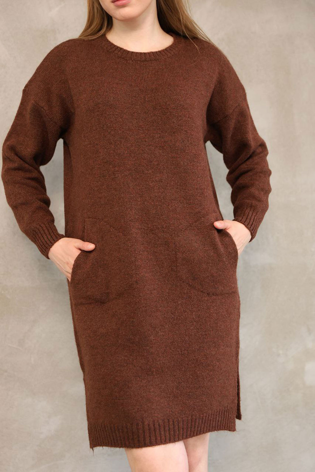 Brown Double Pocket Bicycle Collar Tunic Dress BCES-252022 - Cologne