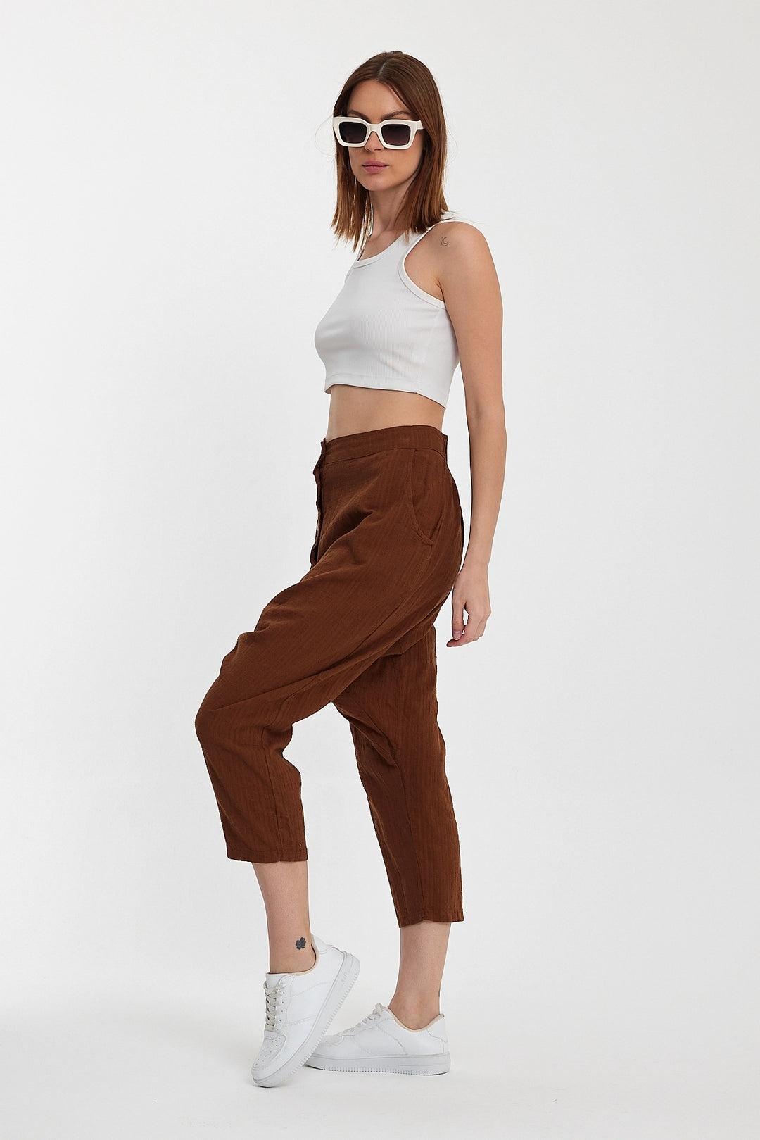 Maxi Boy Brown Double Pocket Button Detailed Low Crotch Harem Pants BCVL-245326 - Wesley Chapel