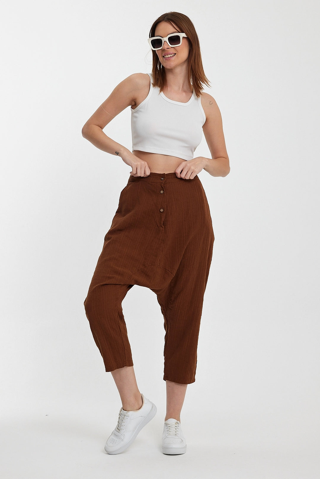 Maxi Boy Brown Double Pocket Button Detailed Low Crotch Harem Pants BCVL-245326 - Wesley Chapel