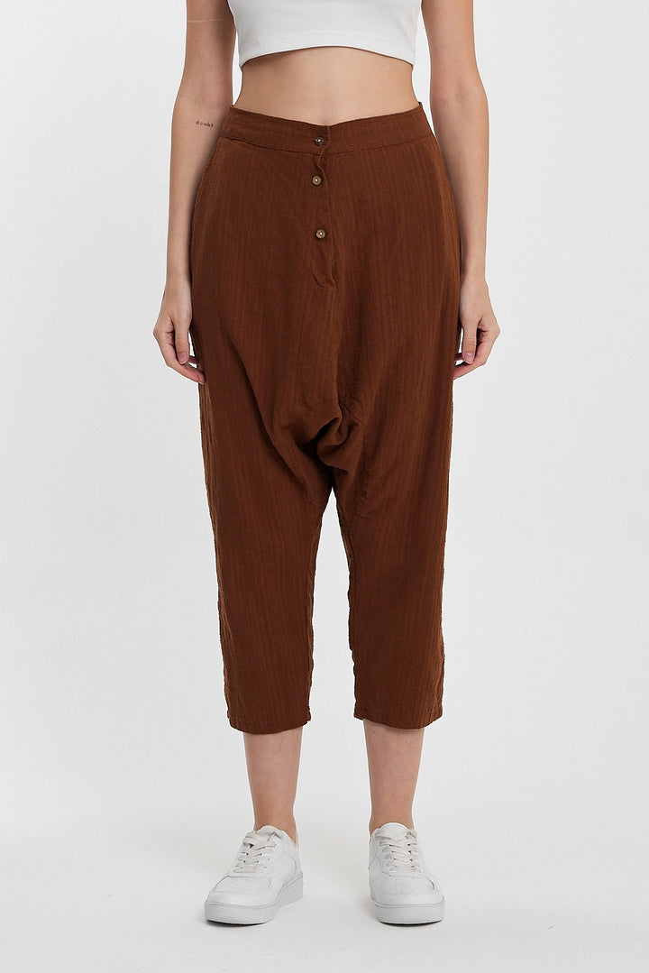 Maxi Boy Brown Double Pocket Button Detailed Low Crotch Harem Pants BCVL-245326 - Wesley Chapel