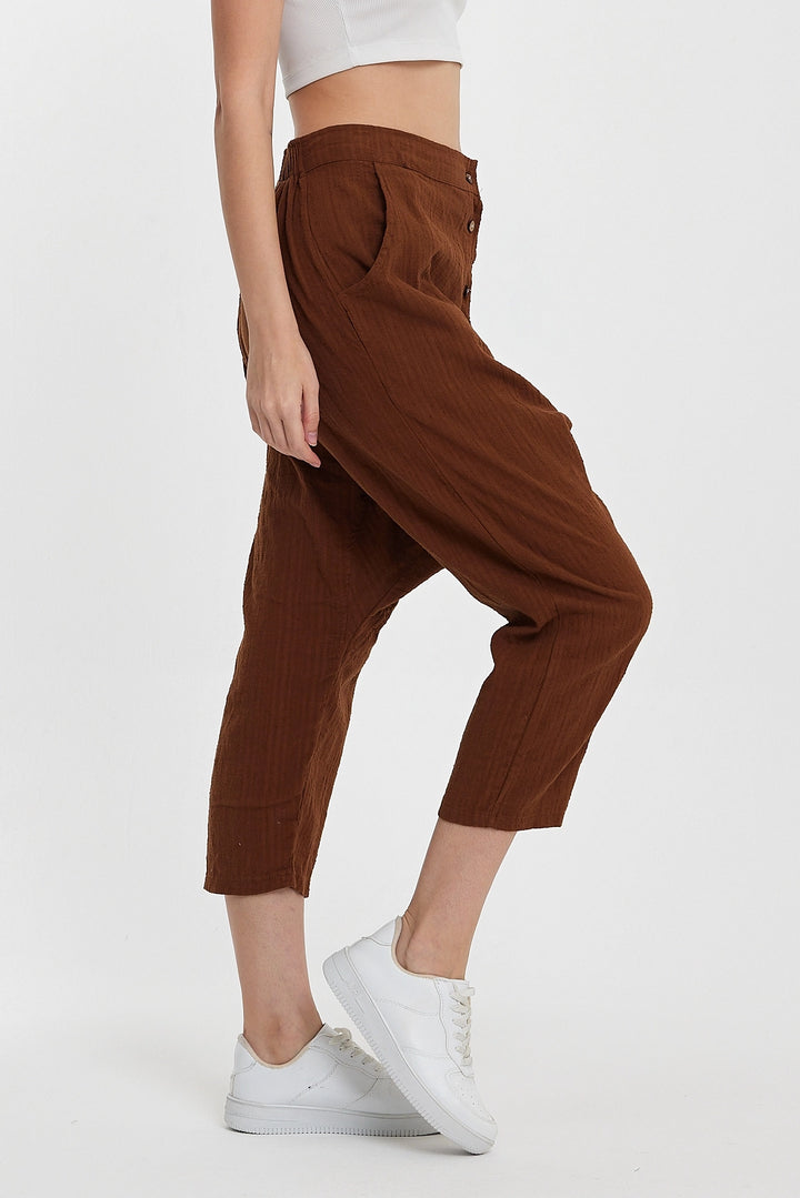 Maxi Boy Brown Double Pocket Button Detailed Low Crotch Harem Pants BCVL-245326 - Wesley Chapel