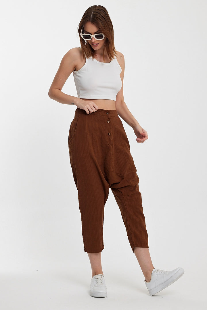 Maxi Boy Brown Double Pocket Button Detailed Low Crotch Harem Pants BCVL-245326 - Wesley Chapel