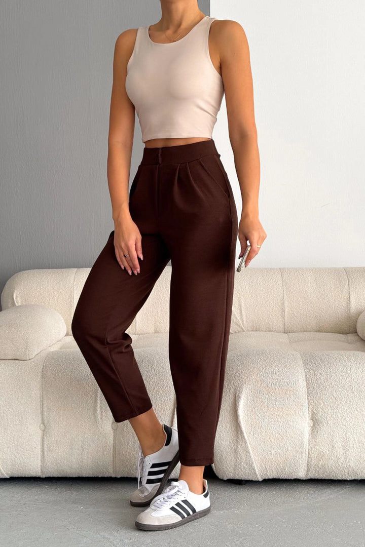Brown Double Pocket Lycra Crepe Carrot Pants BC241069 - Schweinfurt
