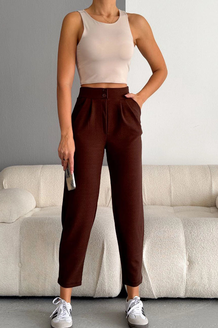 Brown Double Pocket Lycra Crepe Carrot Pants BC241069 - Schweinfurt