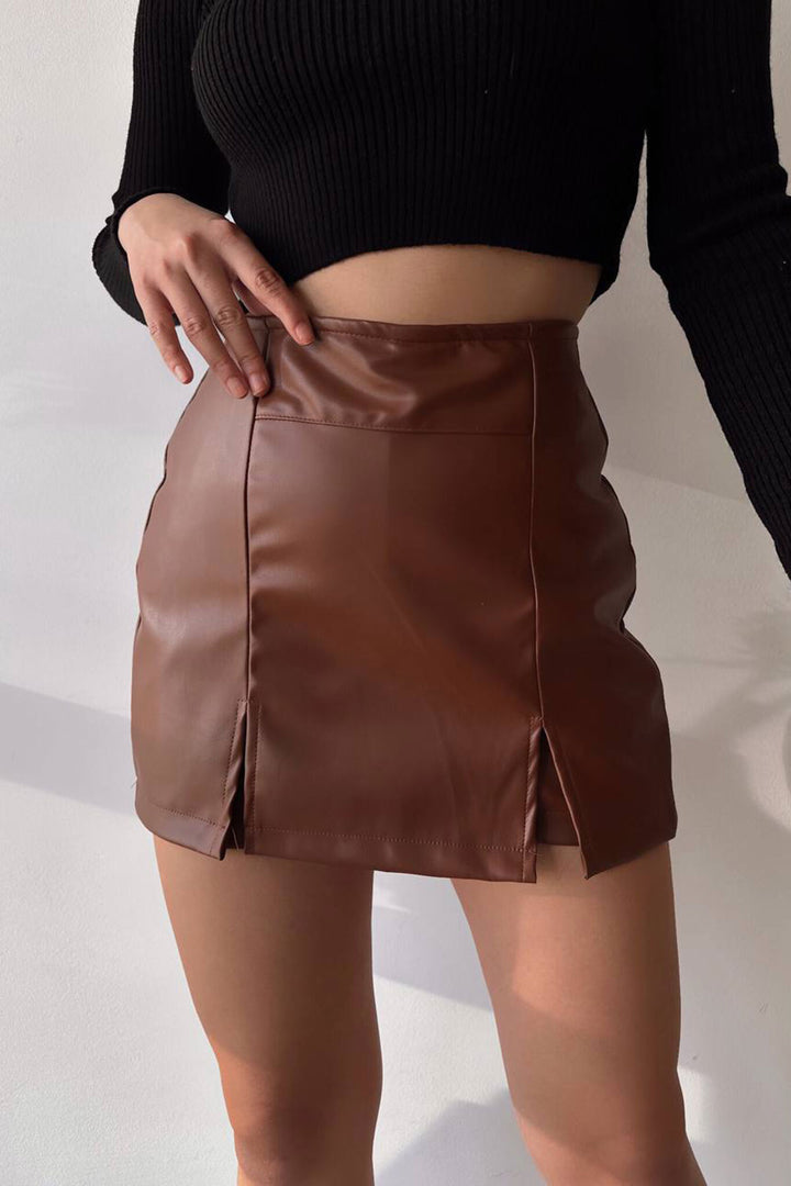 Brown Double Slit Shorts Skirt BCHN-25260364 - La Louvière