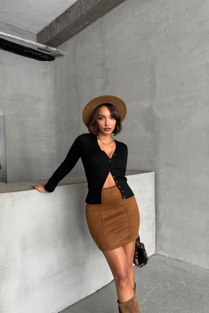 Brown Suede Skirt with Fringes BCHN-25261011 - Lancaster