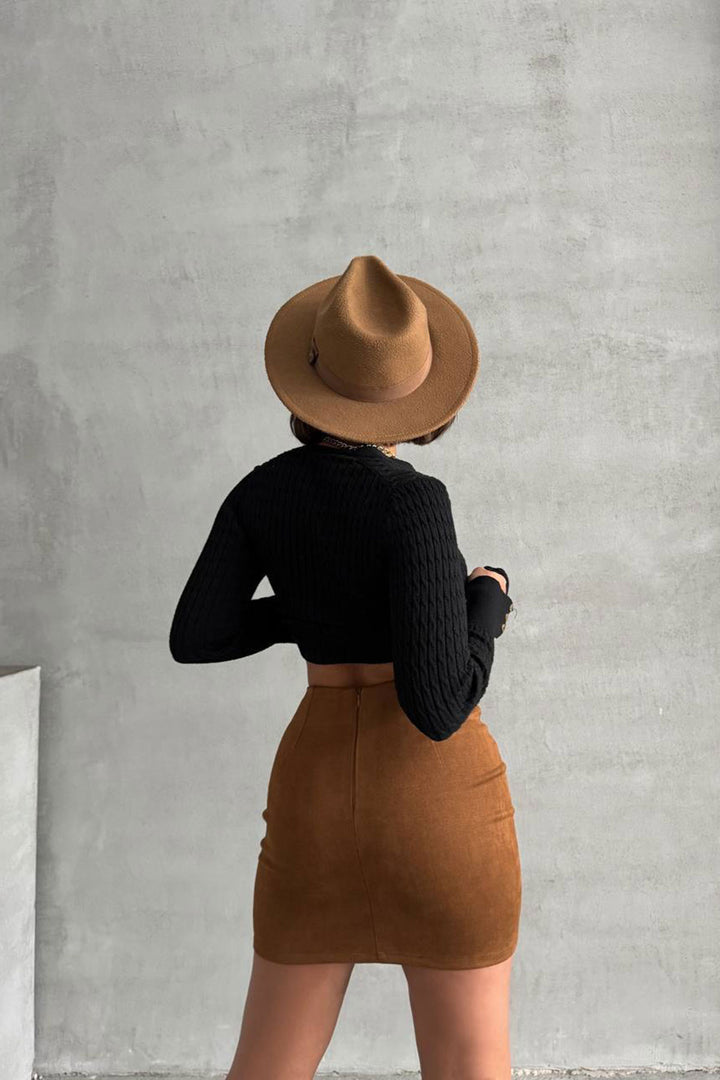 Brown Suede Skirt with Fringes BCHN-25261011 - Lancaster