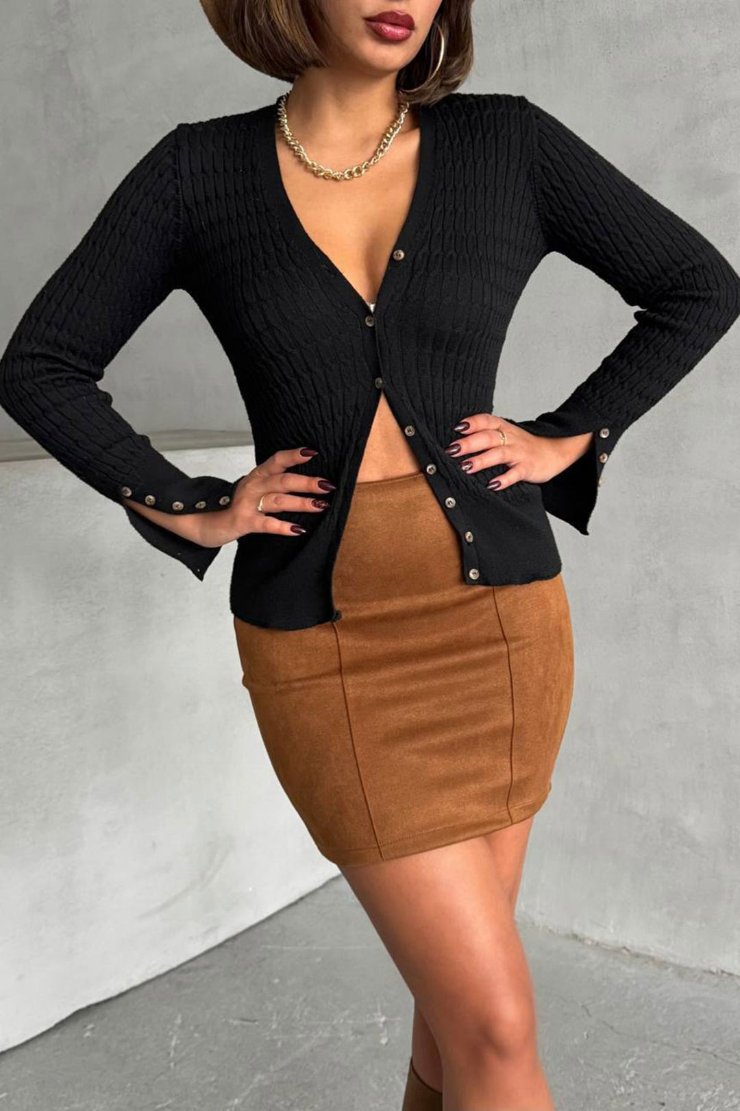 Brown Suede Skirt with Fringes BCHN-25261011 - Lancaster
