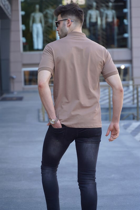 MDX Brown Striped Polo Neck Men's T-Shirt 5864 - Council Bluffs