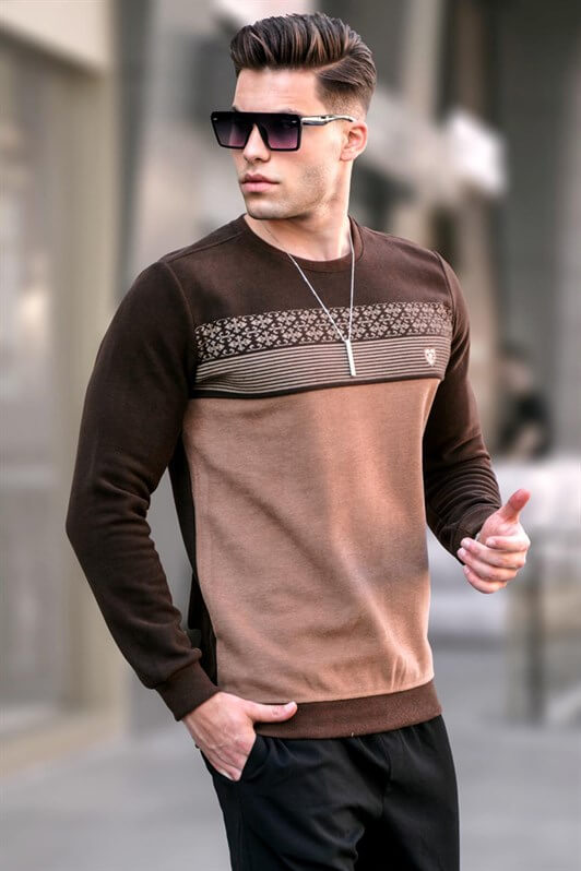 MDX Brown Patterned Turtleneck Sweater 5964 - Stratford