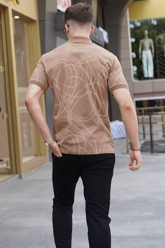MDX Brown Patterned Polo Neck T-shirt 5873 - Lisbon