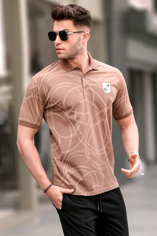 MDX Brown Patterned Polo Neck T-shirt 5873 - Lisbon