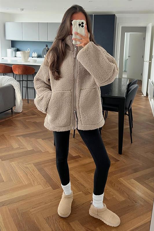 MDX Brown High Neck Pocket Plush Coat MG1966 - Cancún