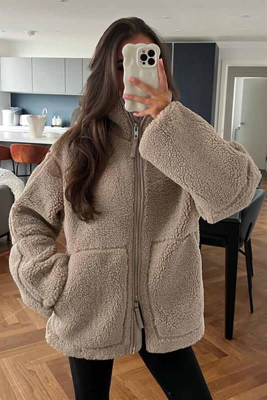 MDX Brown High Neck Pocket Plush Coat MG1966 - Cancún