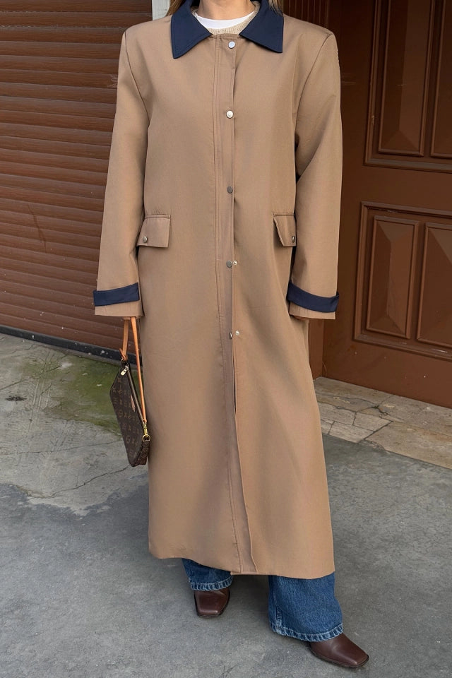 EYY Women Brown Button Detail Trench Coat - Zihuatanejo