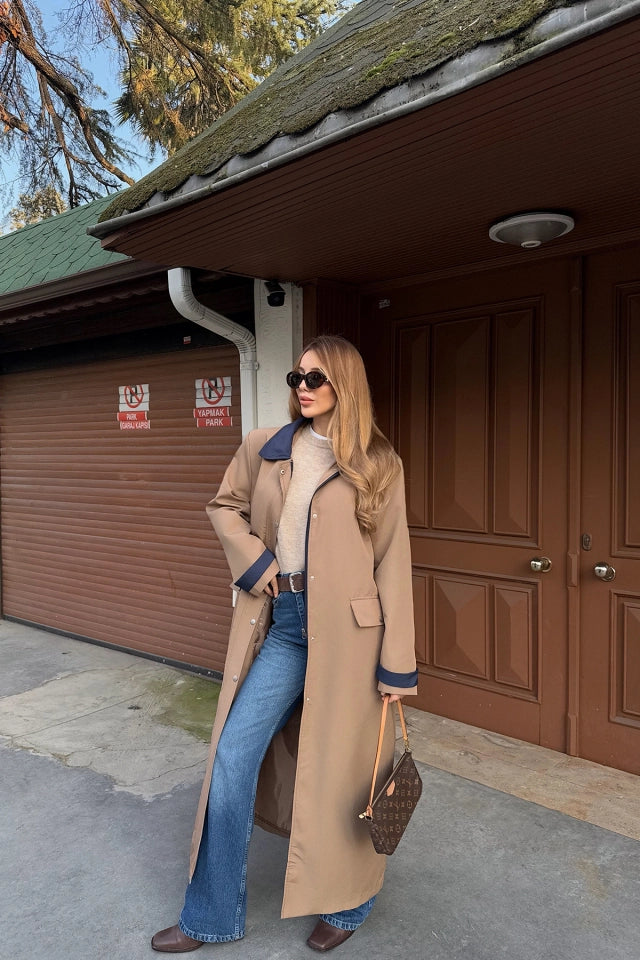 EYY Women Brown Button Detail Trench Coat - Zihuatanejo